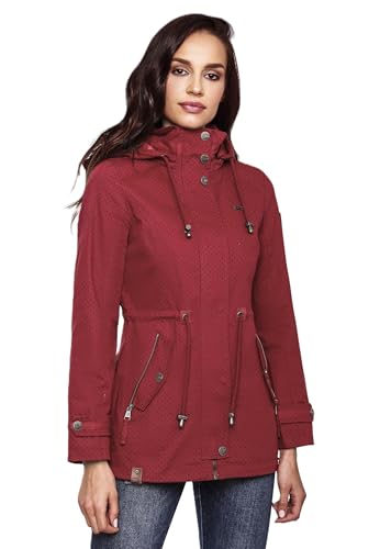 Marikoo Damen Jacke Frühling Übergangsjacke leicht Parka Mantel Kapuze B690 [B690-Nyok-Bordeaux-WP-Gr.S]