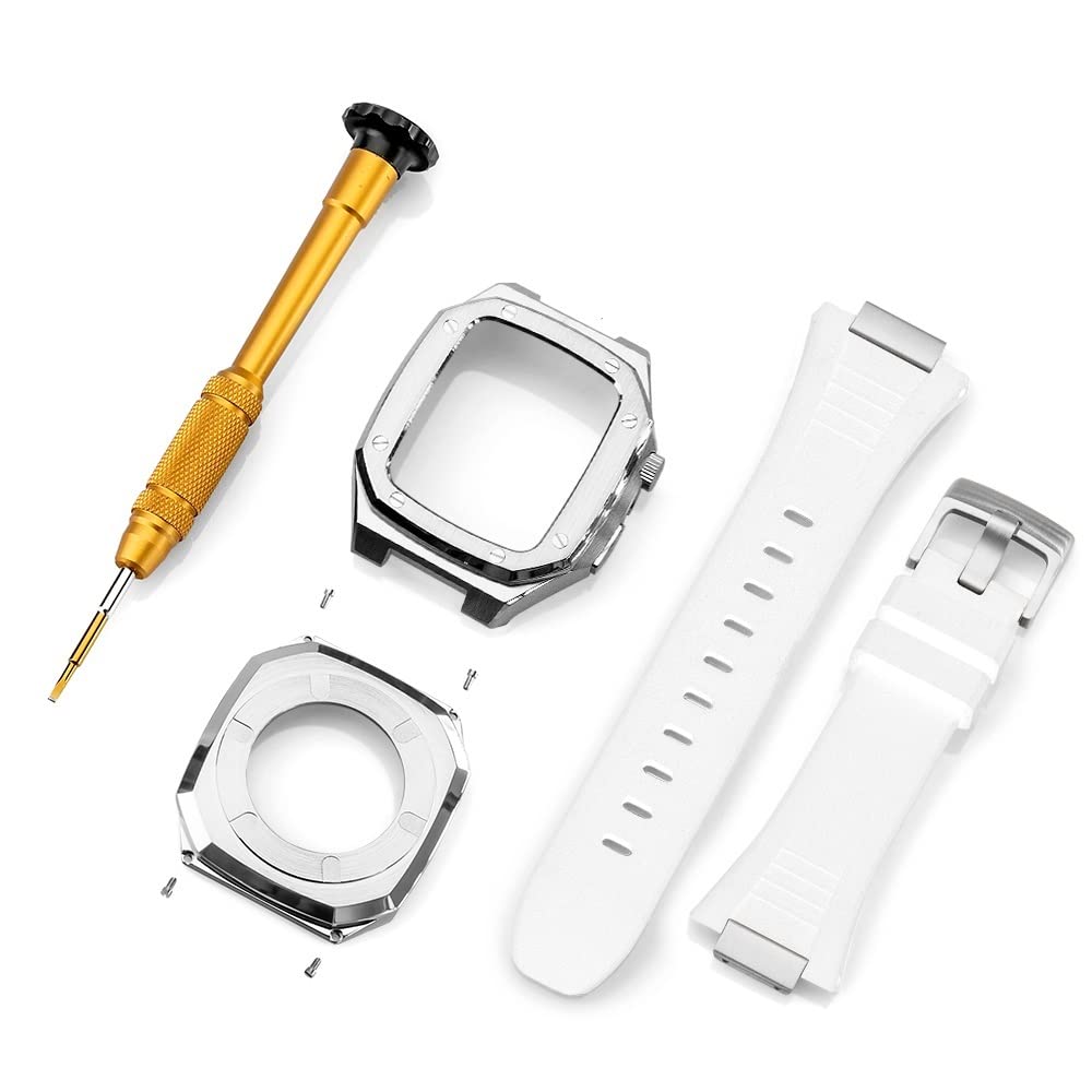 TONECY Edelstahl-Armband für Apple Watch, Modifikation, 45 mm, 44 mm, 41 mm, Metall-Mod-Kit-Set für iWatch Serie 7, 6, SE, 5, 4, 3, 2, 1