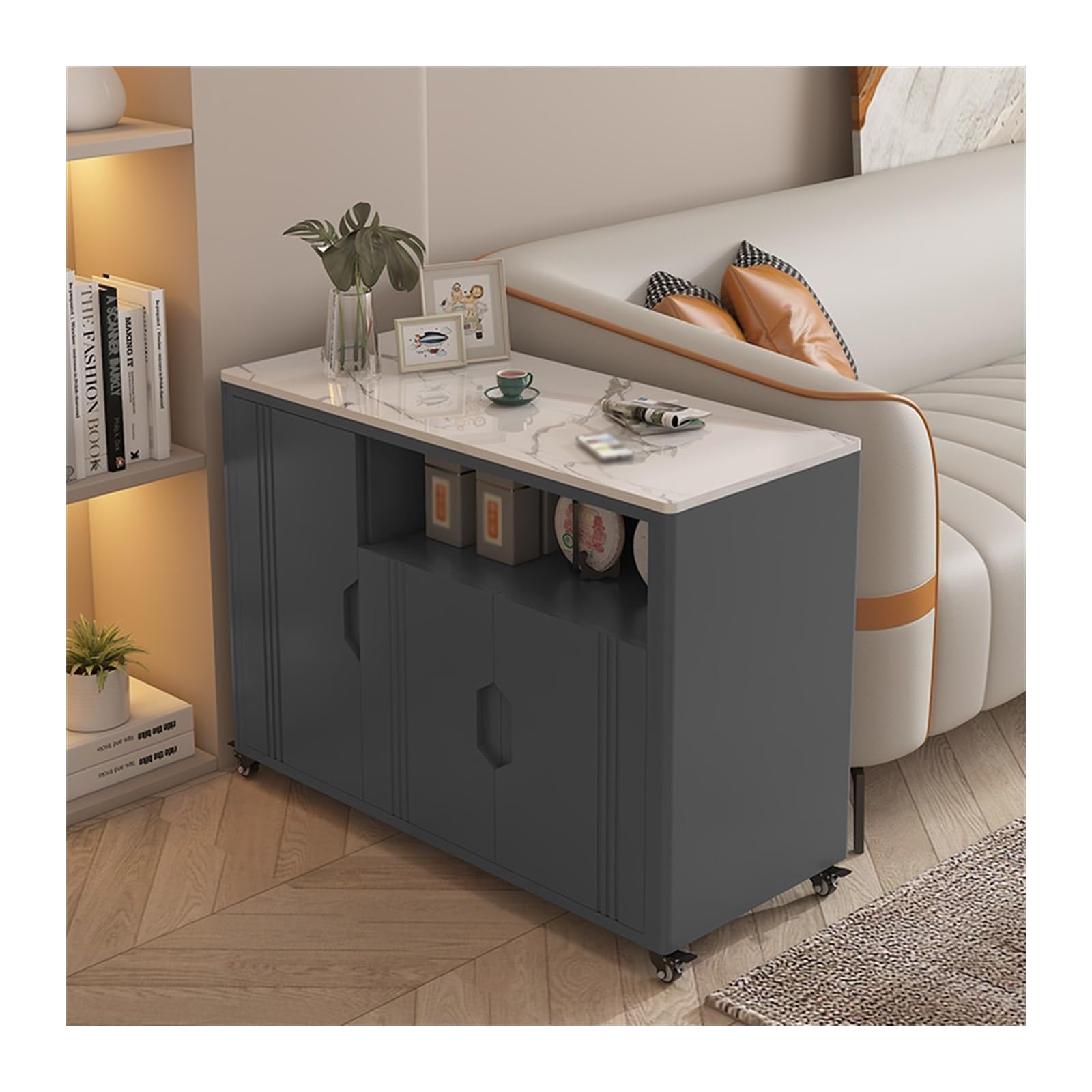 FUHAI-666 Haushalts-Beistelltisch, Sofa-Beistelltisch, Sideboard, abnehmbarer Lagerschrank, Sofa-Beistelltisch, Teetisch, Lagertisch(Gray+white,40x100x66cm)