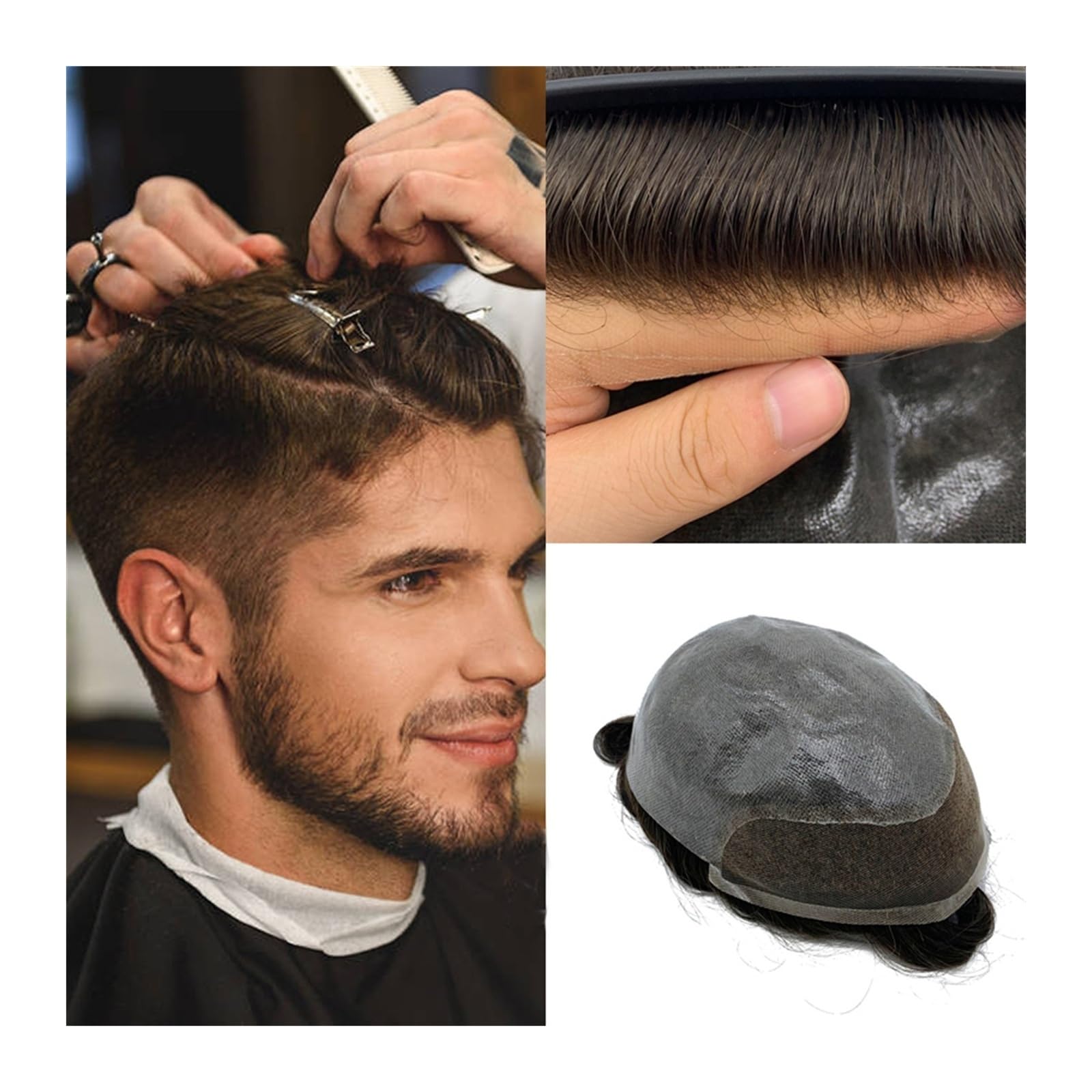 Männer Toupet Toupet for Männer, Haarteile mit 20,3 x 25,4 cm dünner PU-Basis, Schweizer Spitze-Front-Haarsystem, Ersatz for 15,2 cm indische Echthaar-Perücken-Einheiten, 2 dunkelbraune Farbe Haartei