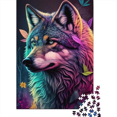 Wolf Pop Art Tier Puzzle für Erwachsene und Jugendliche Holzpuzzle für Erwachsene und Jugendliche ganze Familie und die 75x50cm