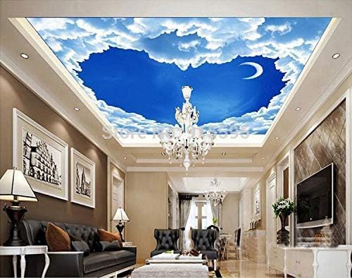 XLMING Natürliche Weiße Herz Mond Wolken Blauen Himmel Küche Esszimmer Arbeitszimmer Wohnzimmer TV Hintergrund Wand 3D Tapete-350cm×256cm