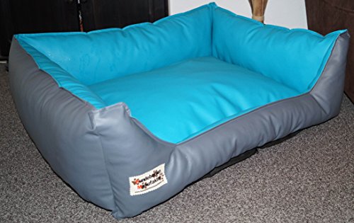 Hundebett Hundesofa Schlafplatz Kunstleder Acceso Farbe und Größe wählbar von XS bis XXL (70 cm X 50 cm, grau türkis)