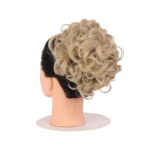 Haarteil Lockiger Chignon, unordentlicher Dutt, Hochsteckfrisur, Clip-in-Haarteil, Haarverlängerungen, Haarnadeln, elastisches Band, synthetischer Haarknoten, Schwarzblond Haarverlängerung(Q8-24T613)