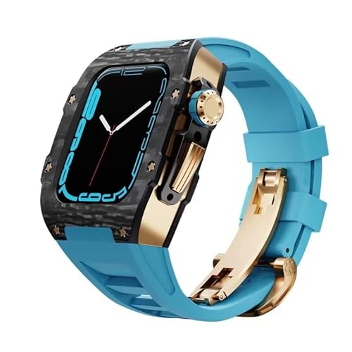 TONECY Kohlefaser-Schutzhülle für Apple Watch 8, 7, 45 mm, Silikon-Uhrenarmband, High-End-Modifikationszubehör für iWatch 6, 5, SE, 44 mm (Farbe: Blau 1, Größe: 44 mm)