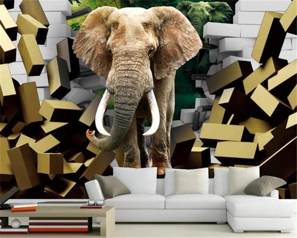 Elefant Goldene Ziegelmauer 3D Tapete Poster Restaurant Schlafzimmer Wohnzimmer Sofa TV Dekorative Wand-350cm×256cm