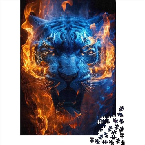 Kunstpuzzle für Erwachsene, 500 Teile, Biolumineszierende Feuertiger, Puzzles für Erwachsene und Teenager, Holzpuzzle für Erwachsene und Teenager, 52 x 38 cm