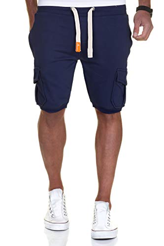 Amaci&Sons Herren Cargo Shorts Kurze Hose Bermuda Sweatshorts Kordel Jogginghose Sporthose 8005 Navyblau 3XL