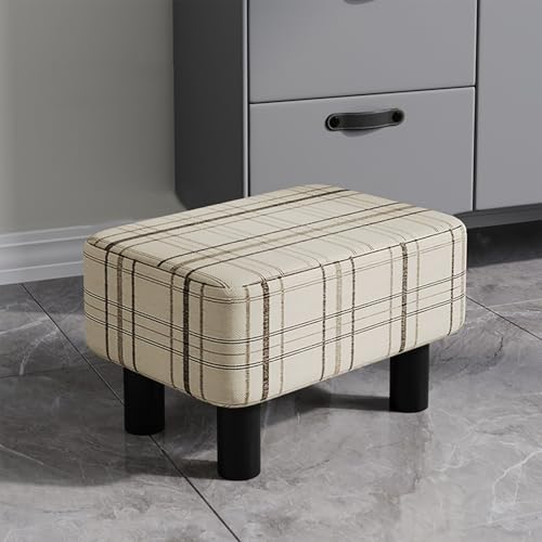 GFPHBJ Schuhbank, Kleiner Fußhocker, Leinen Leder Kissen, Gepolsterter Sitz Beine Aus Kiefernholz Rechteckiger Hocker, Geeignet Für Wohnzimmer, Schlafzimmer,15.7" L x 11.0" W x 9.05" H,H