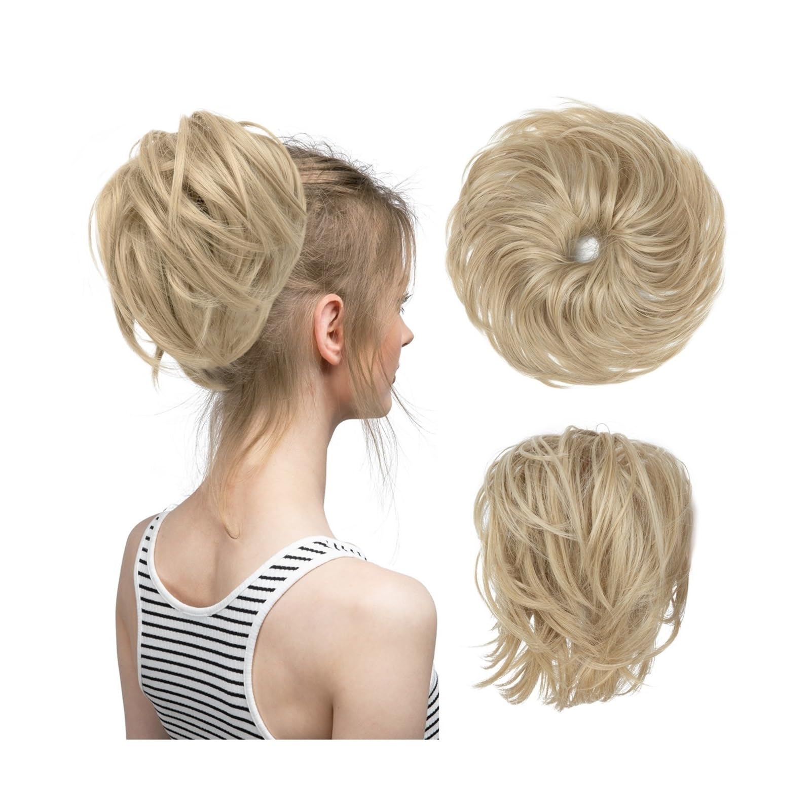 Haarteile Haarknoten Synthetisches elastisches unordentliches Brötchen, Kunsthaar, Chignon, lockiges Haargummi, Hochsteckfrisur, Donut-Haarteile, Bänder, Bündel, Schwanz, blondes Haar for Frauen Brötc