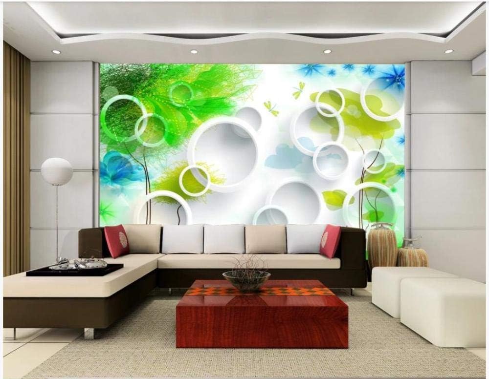 Grün Abstrakt Baum Weiß Geometrischer Kreis 3D Tapete Poster Restaurant Schlafzimmer Wohnzimmer Sofa TV Dekorative Wand-300cm×210cm