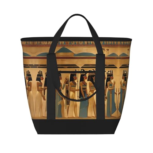 YQxwJL Isolierte Kühltasche mit Aufschrift "Women in Ancient Egypt Print", großes Fassungsvermögen, Einkaufstasche, Reisetasche, Strand, wiederverwendbare Einkaufstasche für Erwachsene, Schwarz,