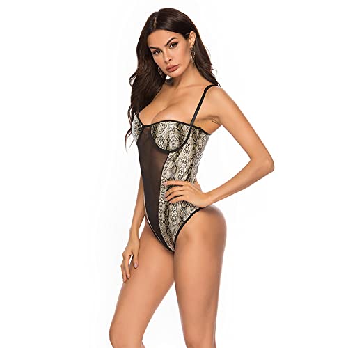 Dessous Sexy Reizwäsche Set Lackleder Strumpfhose Schnüren Versuchung Bühne Nachtclub Kostüme Schlangenprint Schlangenprint Xxl