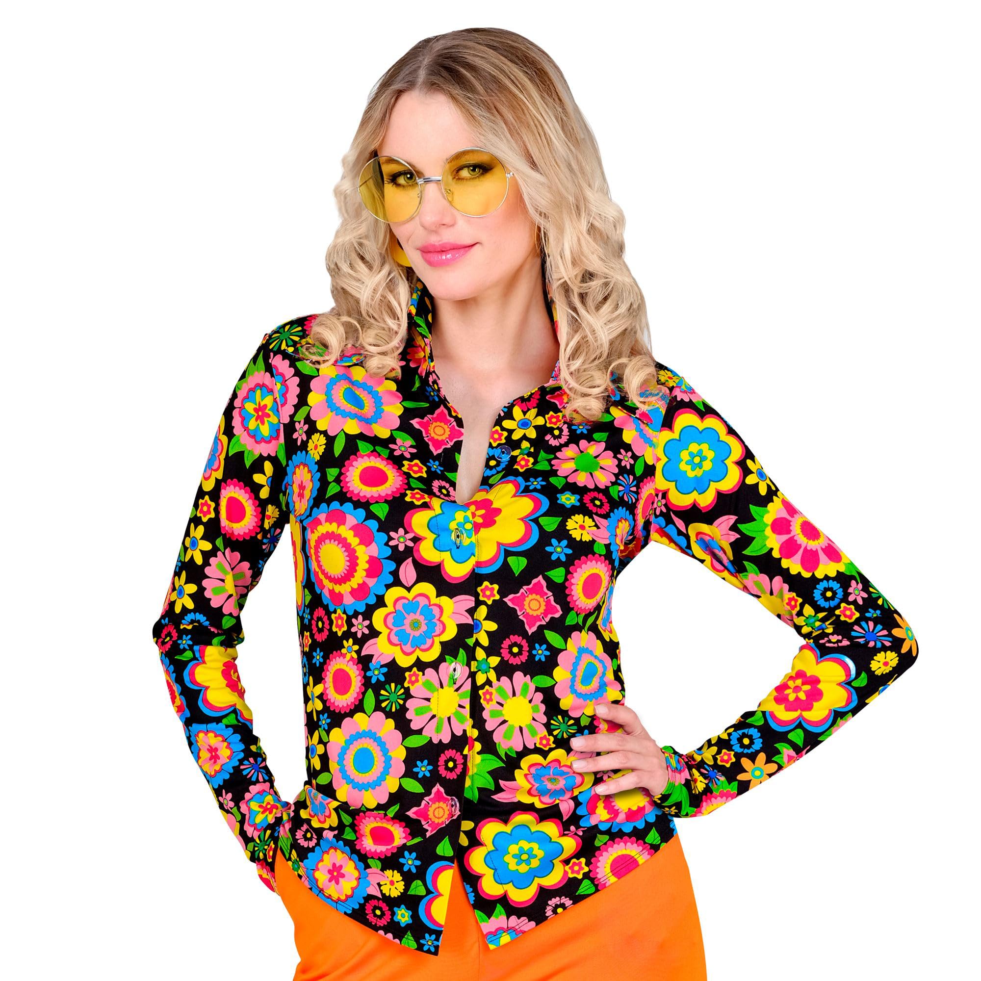 W WIDMANN MILANO Party Fashion - 60er Jahre Bluse für Damen, Hippie, Reggae, Flower Power, Disco Fever, Schlagermove