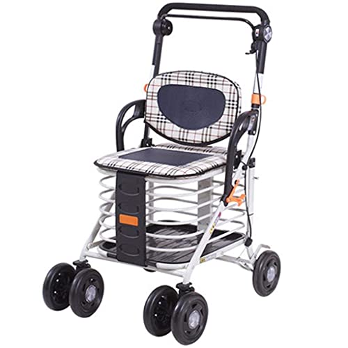 Selbstfahrender Standard-Walker für ältere Menschen, zum Einkaufen mit Sitzwagen, für ältere Menschen, für Reisen mit vier Rädern, Aluminium-Klapp-Einkaufswagen, Geschenk Comfortable anniversary