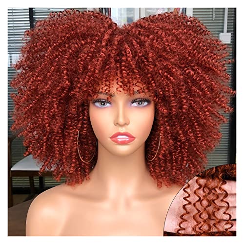 Perücken Kurze Afro Kinky Curly Perücke mit Pony for schwarze Frauen Cosplay Lolita Hair Ombre Mixed Brown Synthetic African Perücken Damenperücke(Color:350r)