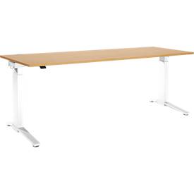 Schäfer Shop Genius Schreibtisch PLANOVA ERGOSTYLE, elektrisch höhenverstellbar, Rechteck, C-Fuß, B 2000 x T 800 x H 715-1182 mm, Buche/weiß