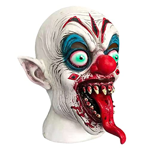 TAKOXIA Halloween Horrific Clown Maske mit blutiger langer Zunge Nase Teufel Kostüm Party Cosplay Requisiten für Erwachsene