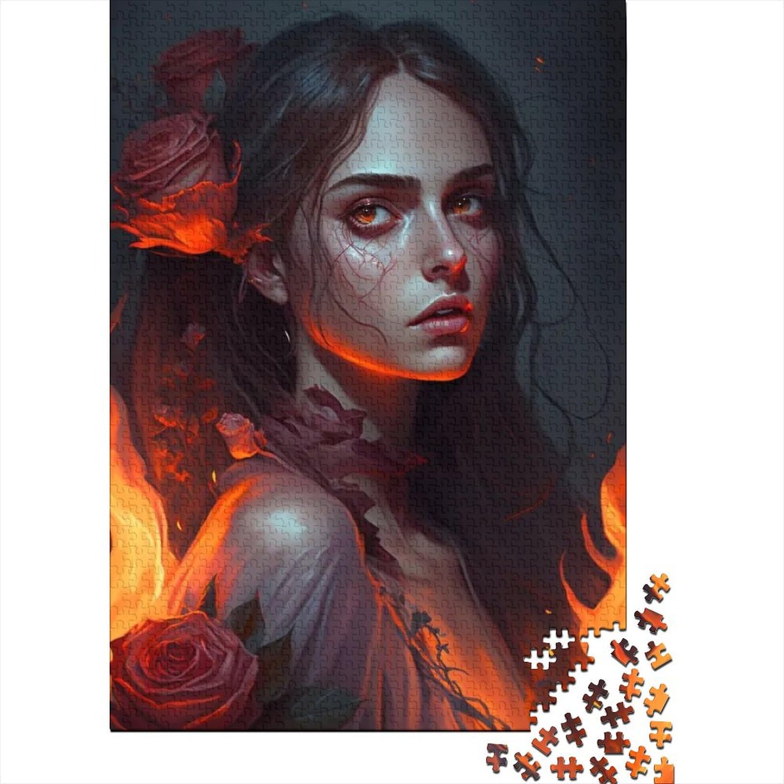 1000-teiliges Puzzle für Erwachsene Teenager, Mädchen in Flammen, Holzpuzzle für Teenager, Geschenke, großes Holzpuzzle für Erwachsene (Größe: 75 x 50 cm)