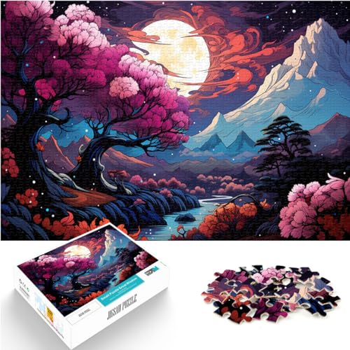 Puzzle für psychedelische Kirschblütenlandschaft, Puzzle 1000 Teile, Holzpuzzle, einzigartige Geburtstags, 1000 Teile (50 x 75 cm)