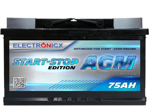 Electronicx AGM Autobatterie Starterbatterie Batterie Start-Stop 75AH 12V 750A