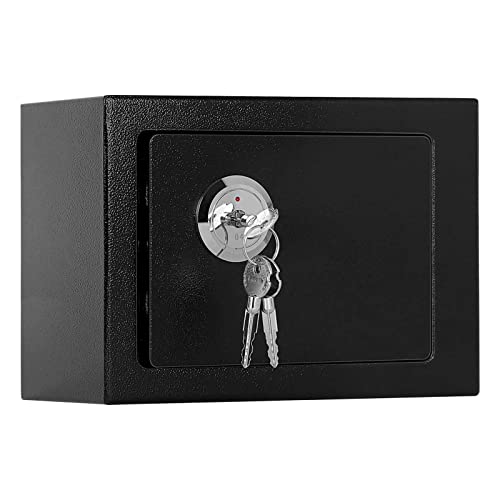 Trintion 6.4L Tresor Safe Möbeltresor Feuerfest Wasserdicht mit Schlüssel Doppelbartschloss Stahl Schwarz Dokumententresor Wand Safe Geldschrank Sicherheitsstufe 23 x 17 x 17 cm