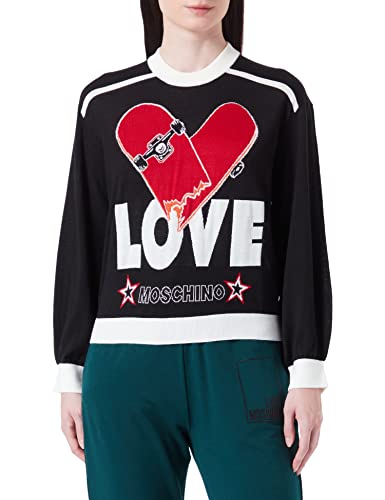 Love Moschino Damen Slim Fit Long-sleeved pullover, Red Black, 38 EU