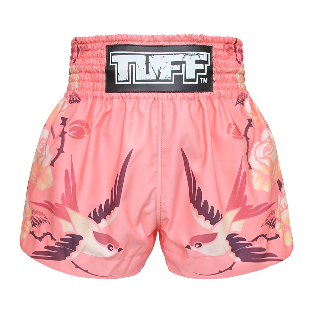 Tuff Sport Box-Shorts, Muay-Thai-Shorts für Damen und Mädchen, Kick, Kampfsport, Training, Fitnessstudio, Rosa Vögel, Groß