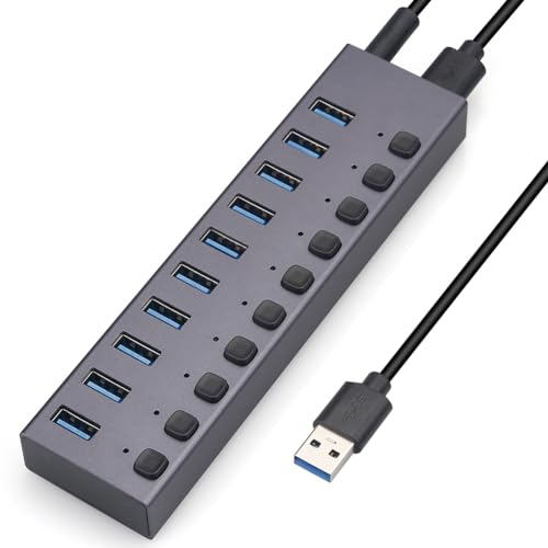 Knadgbft USB3.0-Splitter, 10-Port-Multi-Interface-HUB mit Schalter, Einfache Installation, Einfach zu Bedienen