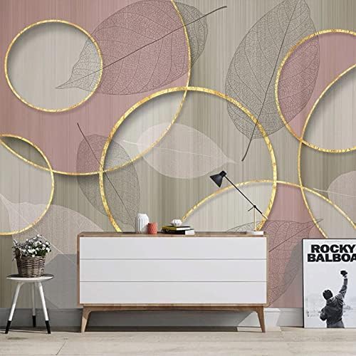 XLMING Gold Round Leaf Pink Dekoration 3D Tapete Home Dekoration Wohnzimmer Sofa Schlafzimmer Tv Hintergrund Wand-300cm×210cm