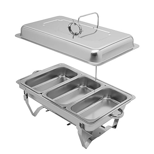 HuKaiL 3L*3 Edelstahl Warmhaltebehälter, Speisewärmer Chafing Dish mit Aufhängbarer Deckel, Warmhaltegerät Buffetwärmer für Cafeterias, Hotel, Schulkantinen, Bankette, 55.2 * 35.2 * 26.3cm