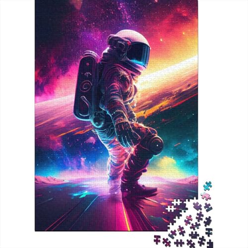 Astronaut surft im Weltraum, Holzpuzzle für Erwachsene und Teenager, Erwachsenenpuzzle 500, Weihnachtsgeburtstagsgeschenk für Erwachsene und Teenager (Größe 52x38cm)