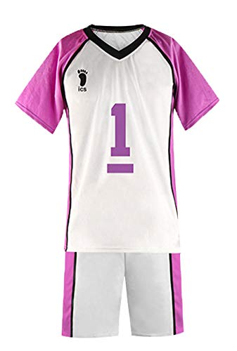 QYIFIRST Shiratorizawa Academy Volleyball Club Ushijima Wakatoshi No.1 Jersey Set T-Shirt Shorts Suit Cosplay Kostüm Weiß S