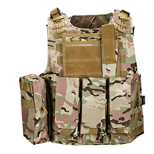 QHIU Taktische Weste Camo Molle Schutz Combat Military Weste für Softair Paintball CS SWAT Wargame Jagd Outdoor Sport