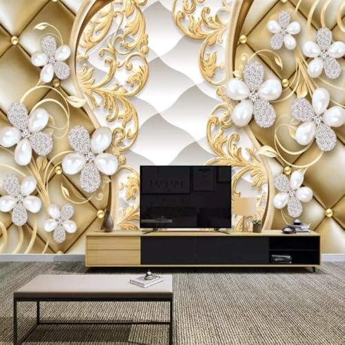 Weiße Perlenblume Geometrisch 3D Tapete Poster Restaurant Schlafzimmer Wohnzimmer Sofa TV Dekorative Wand-200cm×140cm