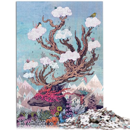 Puzzle für Journeying Spirit Deer, 1000 Teile, für Erwachsene, Geschenke, Holzpuzzle mit vollständig ineinander greifenden und zufällig geformten Teilen, 1000 Stück (50 x 75 cm)