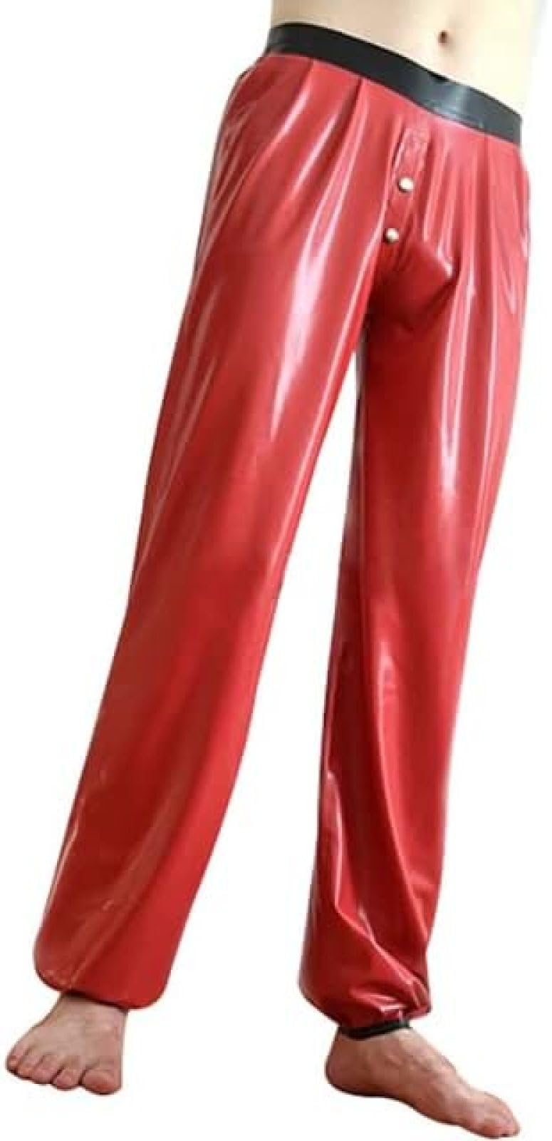 Rote Und Schwarze Sexy Latex-Pyjamahose Mit Knöpfen Vorne Und Gummihose,Schwarz Mit Rot,S