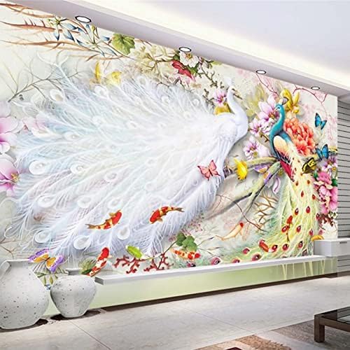 XLMING Aquarell Pfau Pfingstrose 3D Tapete Home Dekoration Wohnzimmer Sofa Schlafzimmer Tv Hintergrund Wand-400cm×280cm