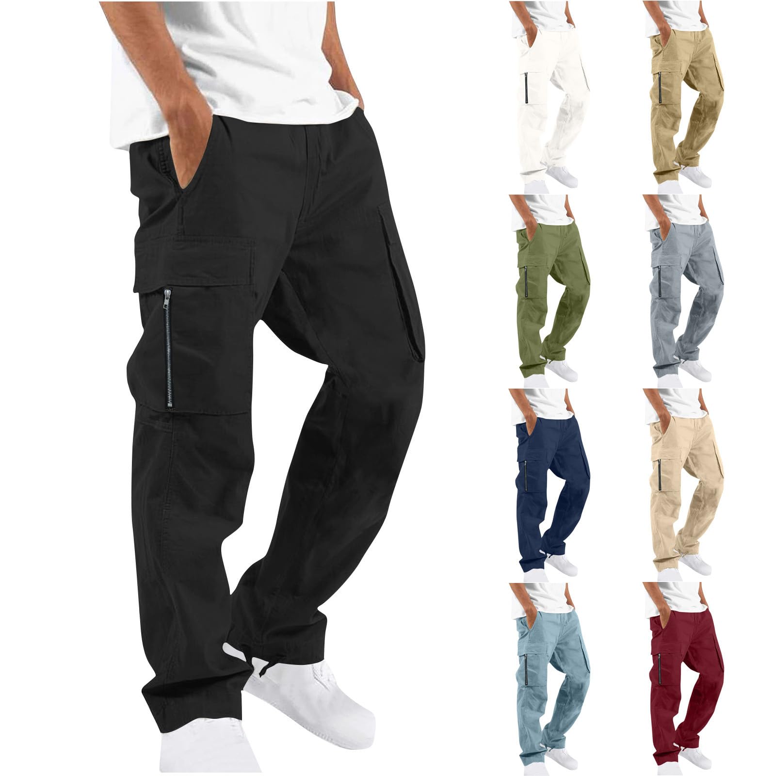 CSHE Herren Outdoorhose Einfarbige Vielseitige Traninigshose Leicht Lockere Rangerhose Viele Taschen Atmungsaktiv Rangerhose Lässig Kampfhose Vielseitige Trekkinghose Sporthosen für Jungen Männer