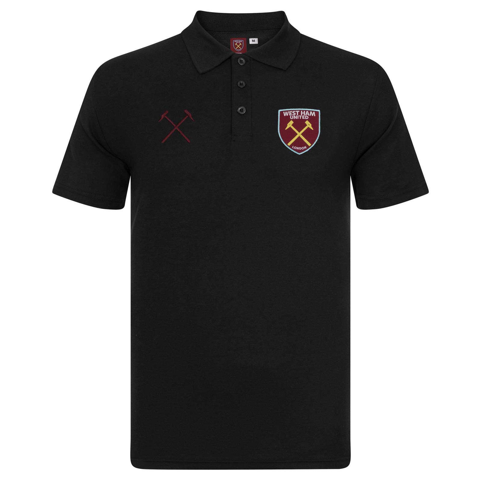 West Ham United FC - Herren Polo-Shirt mit Vereinswappen - Offizielles Merchandise - Geschenk für Fußballfans - Schwarz - S