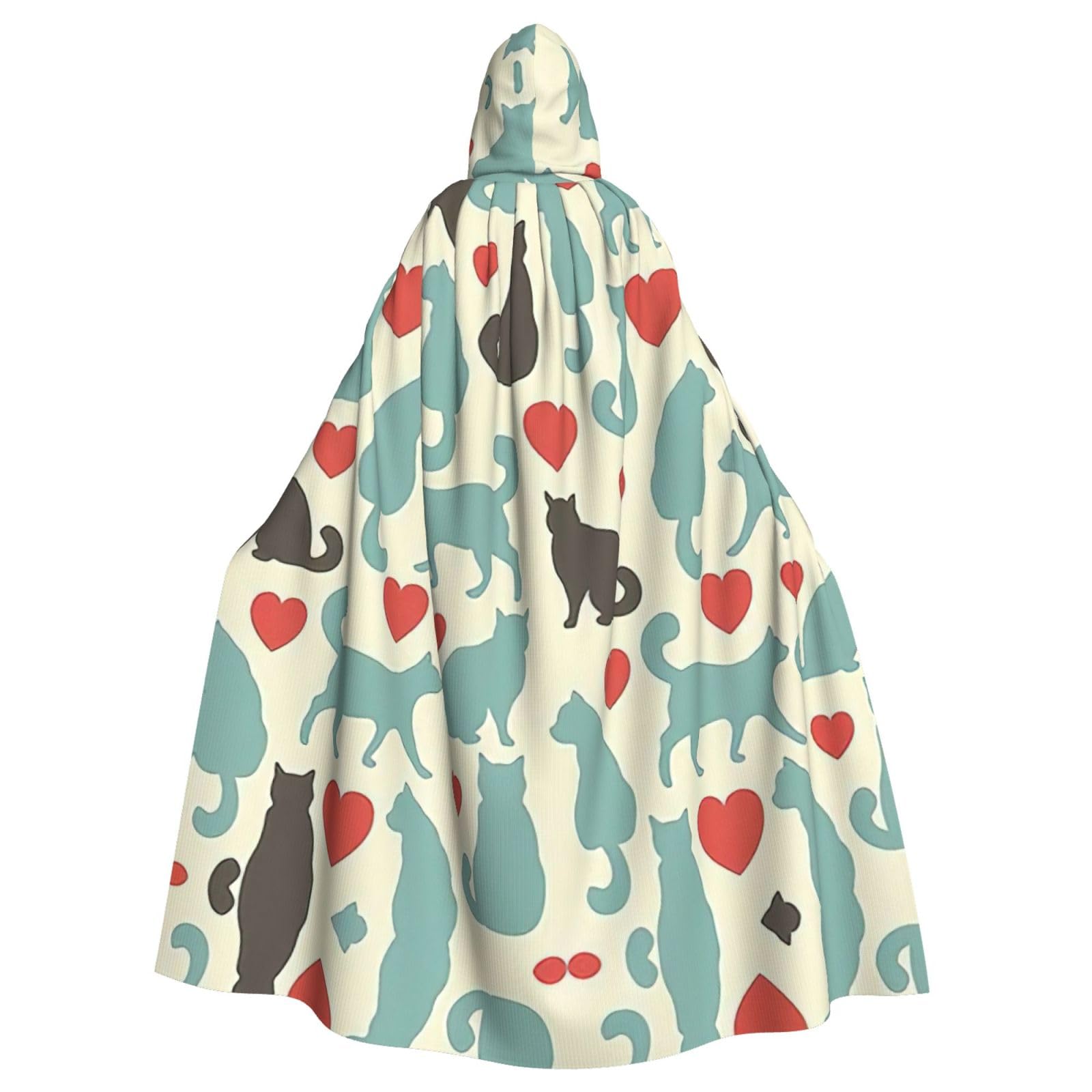 YQxwJL Happy Walking Kitty Print Hooded Long Length Cape Unisex Hooded Halloween Christmas Cloak Costumes Party Cape