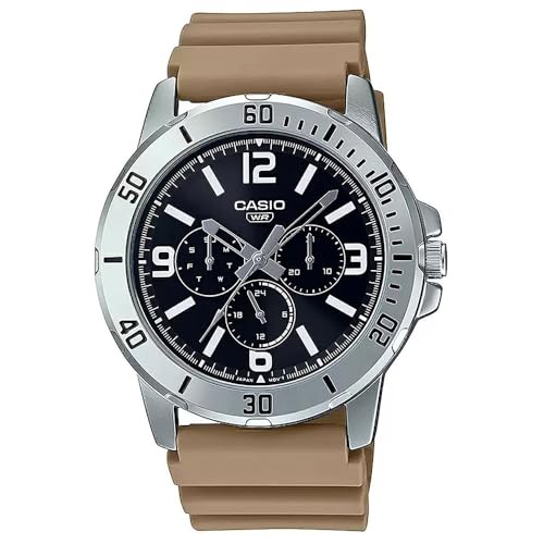 Casio Armbanduhr Collection - MTP-VD300-5B Armband Farbe: Beige Zifferblatt Schwarz Herren