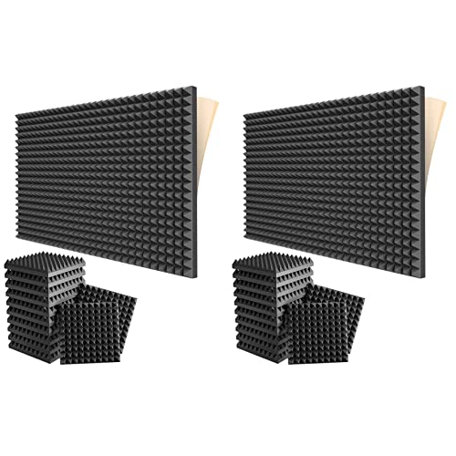 SICOSALT 24 Packungen Selbstklebende Schalldichte Schaumstoff Platten 2 x 12 x 12 Akustik Platten mit Hochdichtem Akustik Schaumstoff Im Pyramiden Design