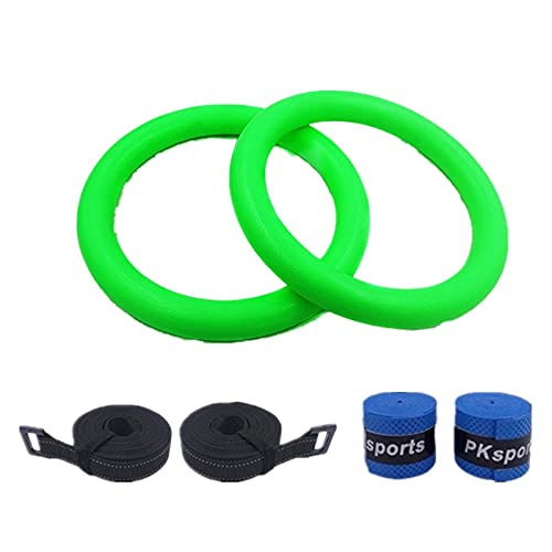 BFVAKBKYT Gymnastik Ringe,Suspension Trainer System, Turnringe Turnringe mit verstellbaren Gurtbändern Schaumstoffgriff for Muskeltraining Fitness Klimmzüge(Green with Strap)