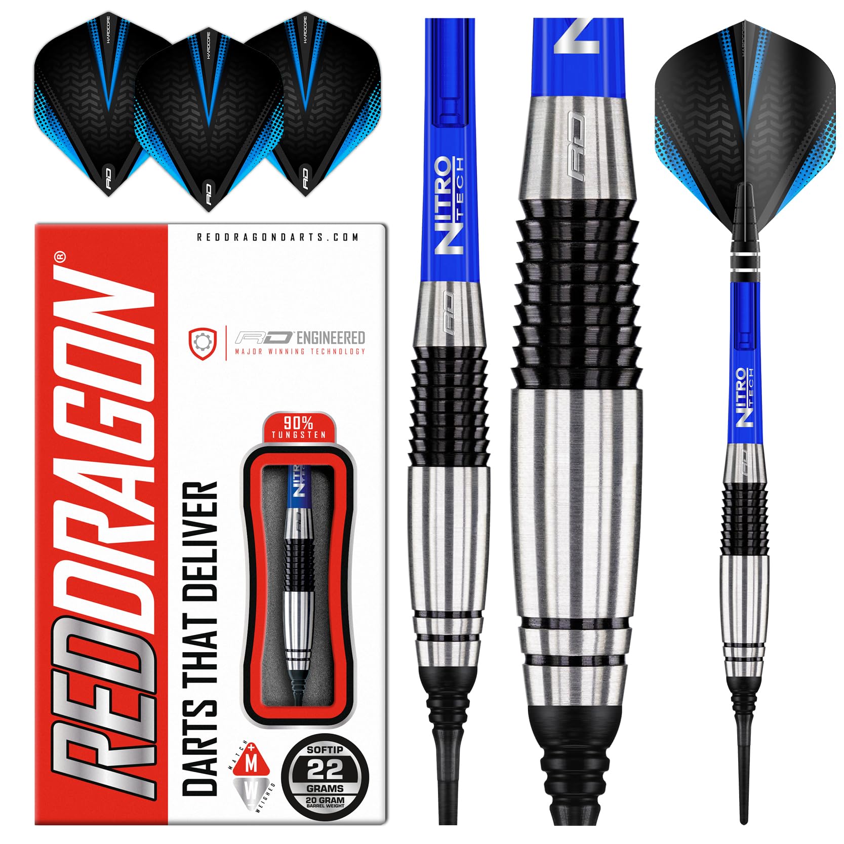 RED DRAGON Cyclone 20g Fassgewicht, 22g Gesamtgewicht Softip Tungsten Darts mit Flights und Schäfte