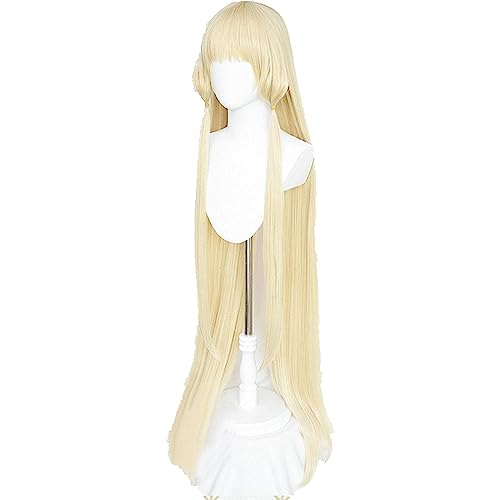 Chobits Chii 51 Zoll 130Cm Langmilch Goldene Blondine Gerade Cosplay Perücken Wärmebeständigkeit Haar Cosplay Perücken + Perücke Kappe,Mit Ohrenschmuck, Anime-Fan-Geschenk