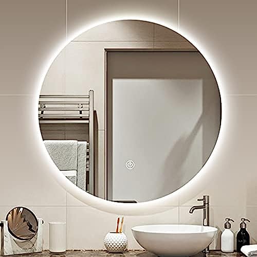 Moderner runder beleuchteter LED-Badezimmerspiegel, bruchsichere Hintergrundbeleuchtungsspiegel mit Demister, dimmbarer Kosmetikspiegel 50 cm, 60 cm, 70 cm, 80 cm, 700 x 700 mm