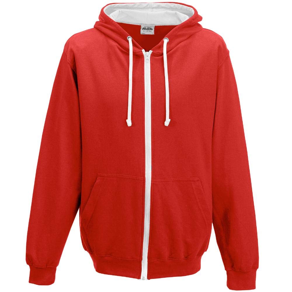 Just Hoods - Unisex Kapuzen-Sweatjacke/Fire Red/Arctic White, XXL