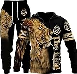 RIAAJ Herren Lion Tiger Colour Jogging Anzug Trainingsanzug Sportanzug Fitness Sporthose Hose Hoodie (A1,XL)