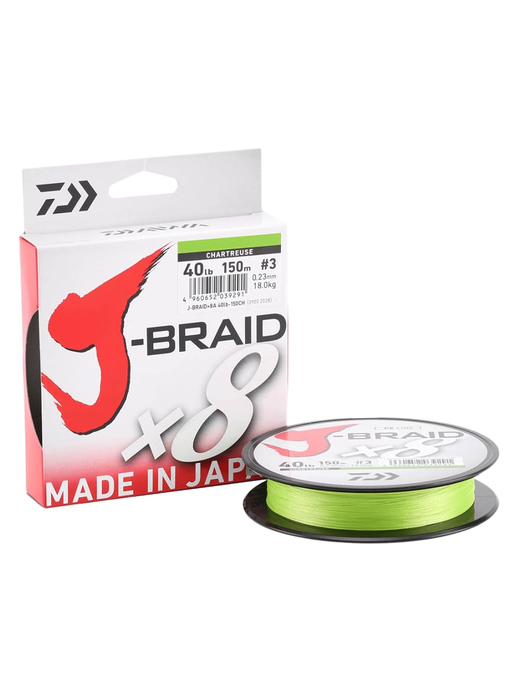 Daiwa J-Braid 8 Braid 0.10mm, 6,0kg/13,0lbs, 300m Chartreuse, rund geflochtene Angelschnur